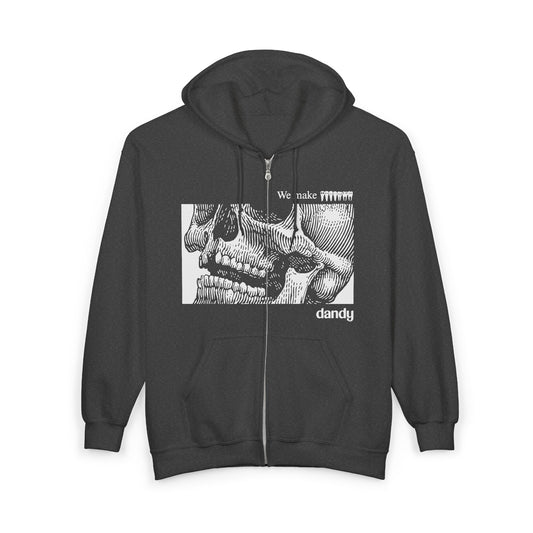 "We Make Teeth" Dandy Skull Graphic Full-Zip Hoodie