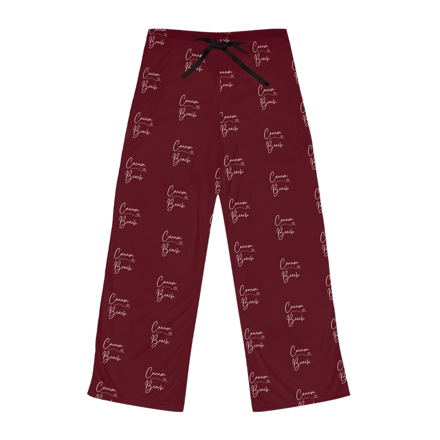 Cannon Beach w/ Heart - Maroon - High Quality Ultra Soft & Comfy Pajama Pants - Made in USA