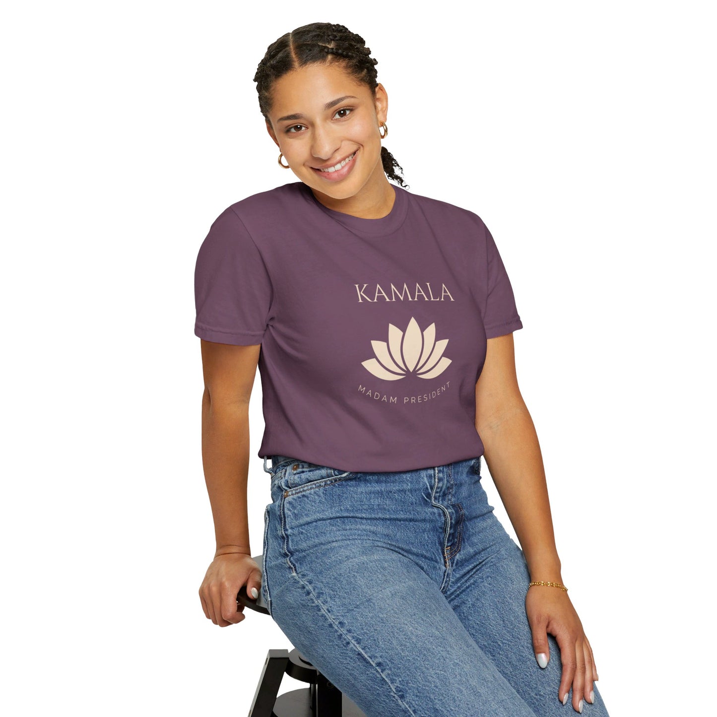 Kamala Madam President w/ Design. - Text - Unisex Garment-Dyed T-shirt