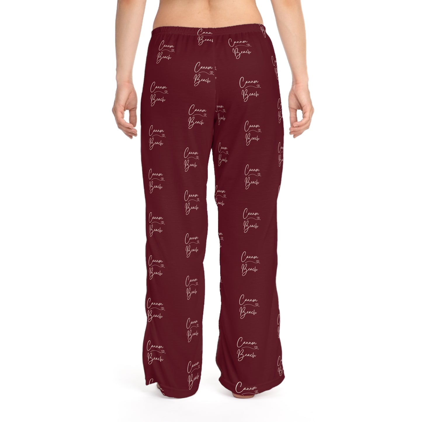 Cannon Beach w/ Heart - Maroon - High Quality Ultra Soft & Comfy Pajama Pants - Made in USA