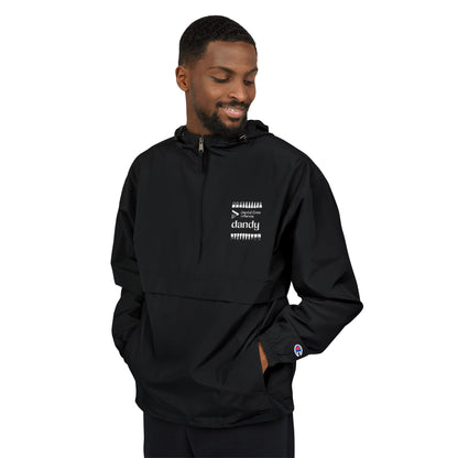 Dandy x DCA Teeth Packable Anorak Jacket — Minimal Black Hooded Windbreaker with White Paint-Splash Chest Print