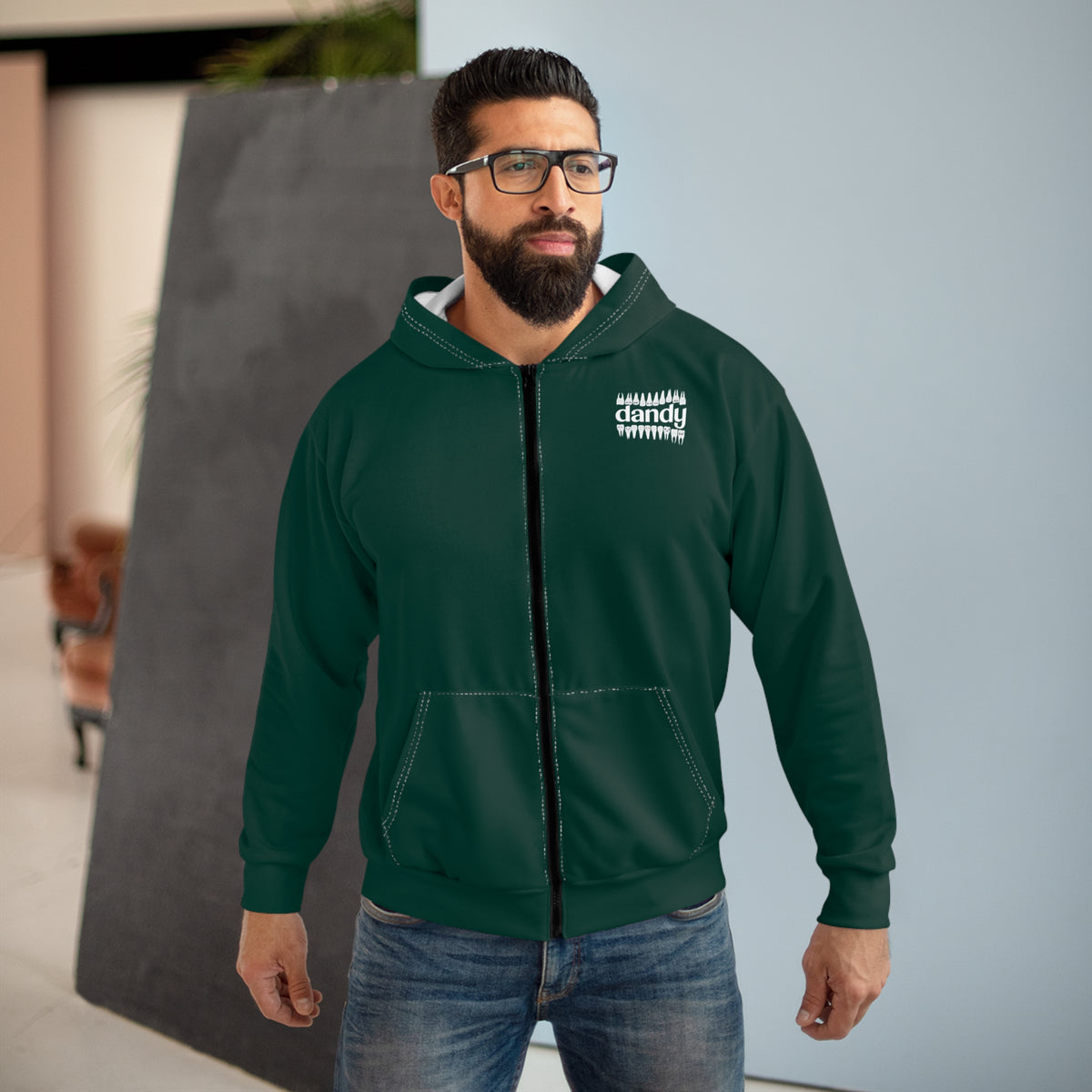 Dandy "We Make Teeth" High Quality Unisex Zip Hoodie (AOP)